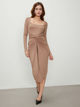 Rib Knit Square Neck Solid Twist Maxi Dress