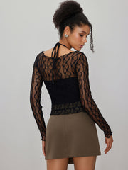 See-through Lace Long Sleeve Tee & Halter Tank Top