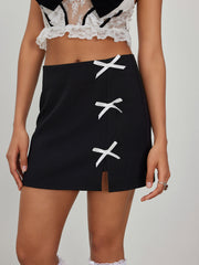 Mid Rise Solid Bowknot Skort