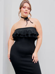 Ruffle Hem Knitted Tube Mini Dress Curve & Plus