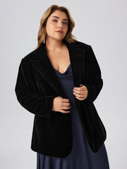 Velvet Collar Pocket Blazer Curve & Plus