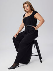 Square Neck Belted Jumpsuit Curve & Plus