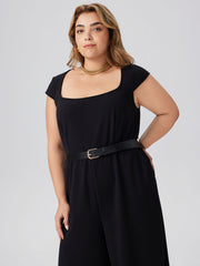 Square Neck Belted Jumpsuit Curve & Plus