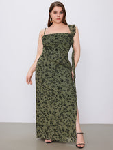 Mesh Asymmetrical Neck Ruffle Hem Floral Maxi Dress Curve & Plus