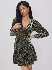 Velvet V-neck Zebra Stripe Mini Dress