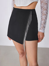 Woven Mid Rise Tassel Trim Mini Skirt