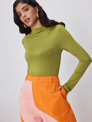 Round Neckline Solid Ruched Bodysuit