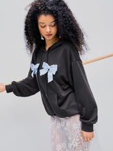 Lace Bowknot Detachable Drawstring Hoodie