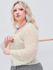 Bowknot Hollow Out Knitted Bell Sleeve Top Curve & Plus