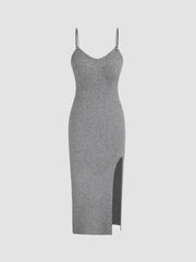 Knitted Scoop Neckline Split Midi Dress & Shrug