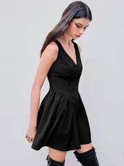 V-neck Pleated Sleeveless Mini Dress