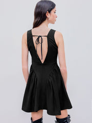 V-neck Pleated Sleeveless Mini Dress