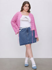 Denim Mid Rise Contrasting Lace Mini Skirt Curve & Plus