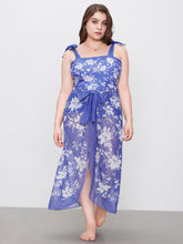 Square Neck Bowknot Floral One Piece Swimsuit & Sarong Curve & Plus