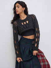 Knit Round Neckline Hollow Out Long Sleeve Crop Top