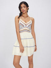 V-neck Patchy Ruffle Mini Dress