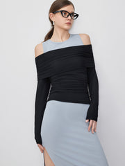 Off-shoulder Long Sleeve Top & Split Maxi Dress