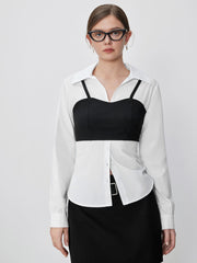 Woven Collar Two Tone Long Sleeve Shirt