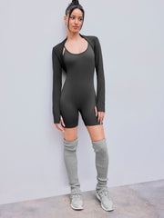 Scoop Neckline Mid Rise Solid Active Romper