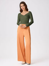 V-neck Solid Long Sleeve Top