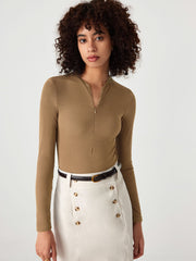 Jersey V-neck Zipper Bodysuit