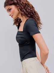 Square Neck Ruched Short Sleeve Tee
