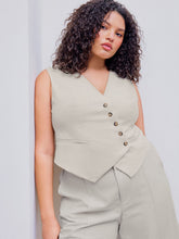 Linen-blend V-neck Solid Button Jacket Vest Curve & Plus