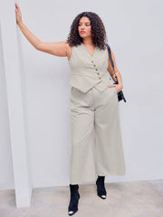 Linen-blend V-neck Solid Button Jacket Vest Curve & Plus