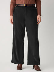 Corduroy Middle Waist Pocket Straight Leg Trousers With Belt Curve & Plus