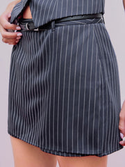 Low Rise Striped Mini Skort With Belt