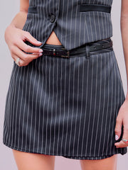 Low Rise Striped Mini Skort With Belt
