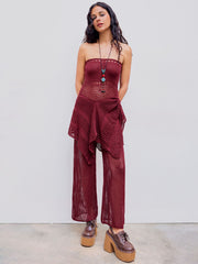 Mid Rise Solid Knitted Straight Leg Trousers