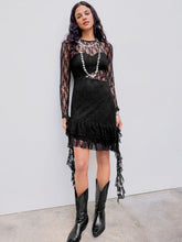 Lace Round Neck Floral Ruffle Mini Dress