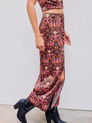 Mid Rise Aztec Split Maxi Skirt