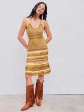 Knitted Halter Striped Ruffle Hem Midi Dress