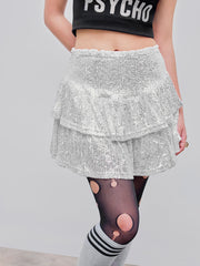 Sequin High Rise Layered Mini Skirt