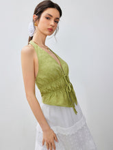 Halter V-neck Knotted Ruched Crop Top