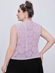 Asymmetrical Neck Heart Jacquard Tank Top Curve & Plus
