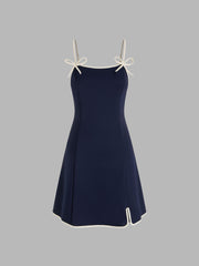 Scoop Neckline Contrasting Binding Bowknot Mini Dress