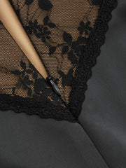 Woven V-neck Lace Zipper Mini Dress
