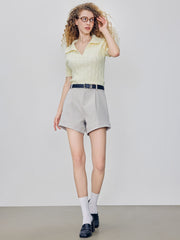 V-neck Knitted Crop Short Sleeve Top