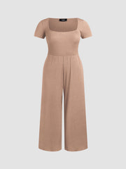 Scoop Neckline Short Sleeve Wide Leg Jumpsuit Curve & Plus