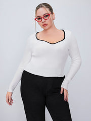 V-neck Knitted Long Sleeve Top Curve & Plus