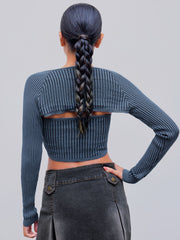 Rib Solid Knitted Tube Top & Long Sleeve Shrug