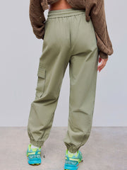 Denim High Rise Solid Pocket Cargo Jogger Jeans