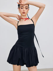 Collarless Solid Bubble Hem Cami Mini Dress