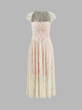 Lace Square Neck Floral Backless Maxi Dress