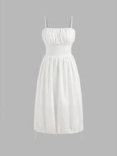 Woven Square Neck Corset Ruched Midi Dress