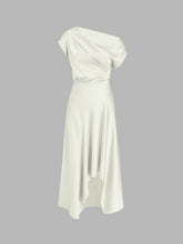 Asymmetrical Boat Neck Ruffle Maxi Dress