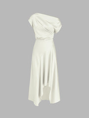 Asymmetrical Boat Neck Ruffle Maxi Dress & CANVAS SLINGBACKS